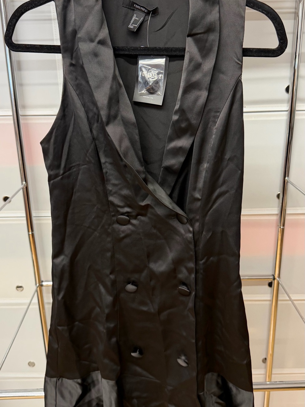 Forever 21 Black Satin Double-Breasted Dress